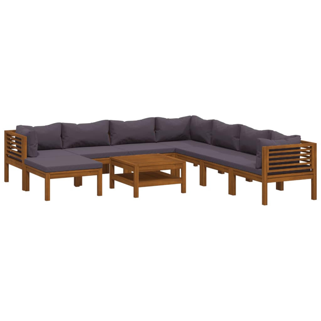 GARTEN-LOUNGE-SET 9-TLG. Mit Auflage Massivholz Akazie - Grau, Holz - vidaXL
