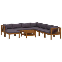 GARTEN-LOUNGE-SET 9-TLG. Mit Auflage Massivholz Akazie - Grau, Holz - vidaXL