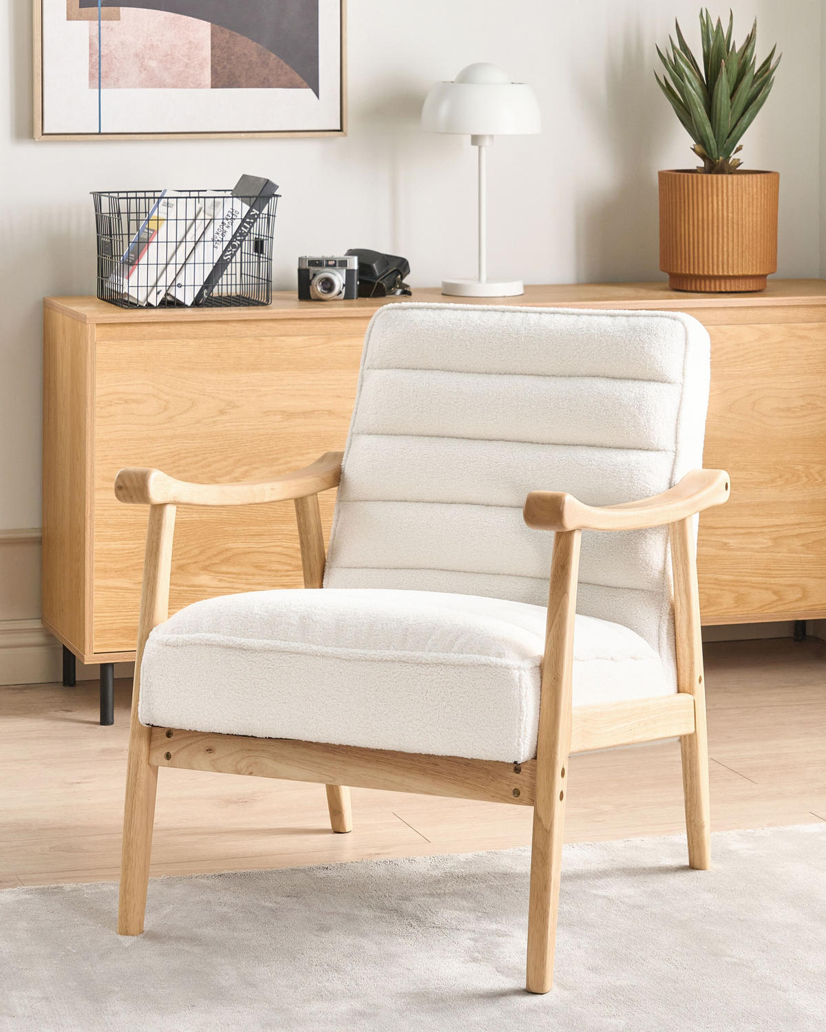 SESSEL Bouclé Cremeweiß Leknes - Hellbraun/Weiß, Textil (62/79/74cm) - Beliani