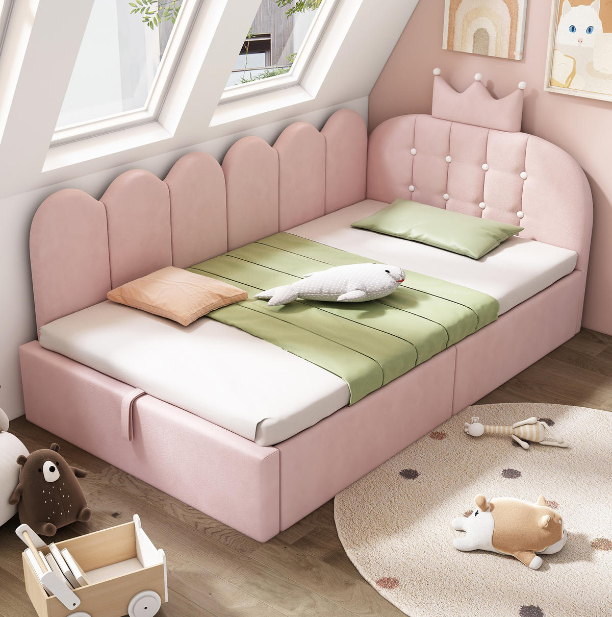 POLSTERBETT 90/190 cm aus Samt mit hydraulischem Stauraum und Kronen-Gitter-Design, Rosa - Rosa, Textil (90/190cm) - Redom
