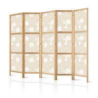 PARAVENT Japanischer 5-tlg 225x172 cm Fische Und Blumen - Beige, Holz/Textil (225/172/3cm) - Muralo