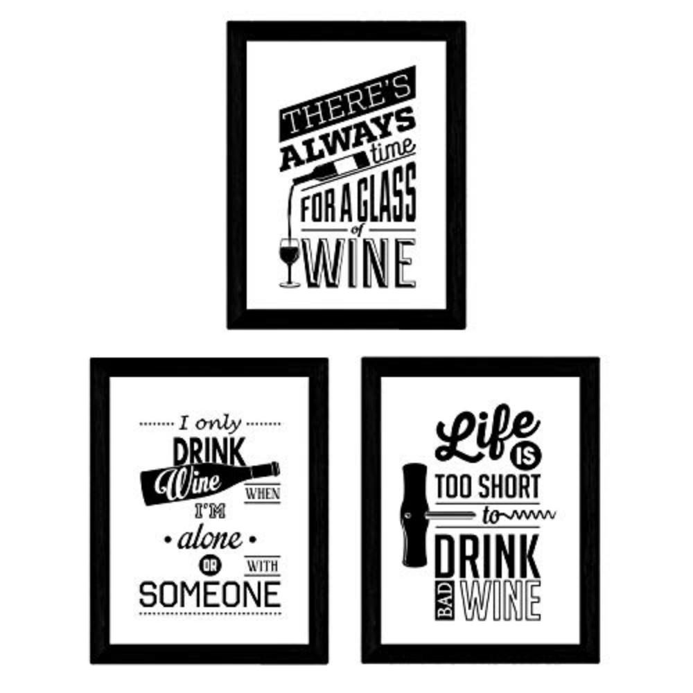 POSTER Set Mit 3 Wein Schwarz-Weiß 3 A4 Rahmenlos - Klar, Papier (29.7/5/21cm) - Nacnic