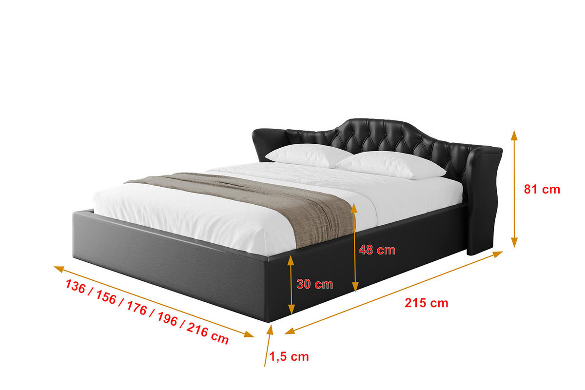 POLSTERBETT mit Bettkasten und Lattenrost, Boxbett ohne Matratze - ZORAN-V1 120x200 Schwarz Kunstleder - Schwarz Hochglanz, Holzwerkstoff/Textil (120/200cm) - ALTDECOR