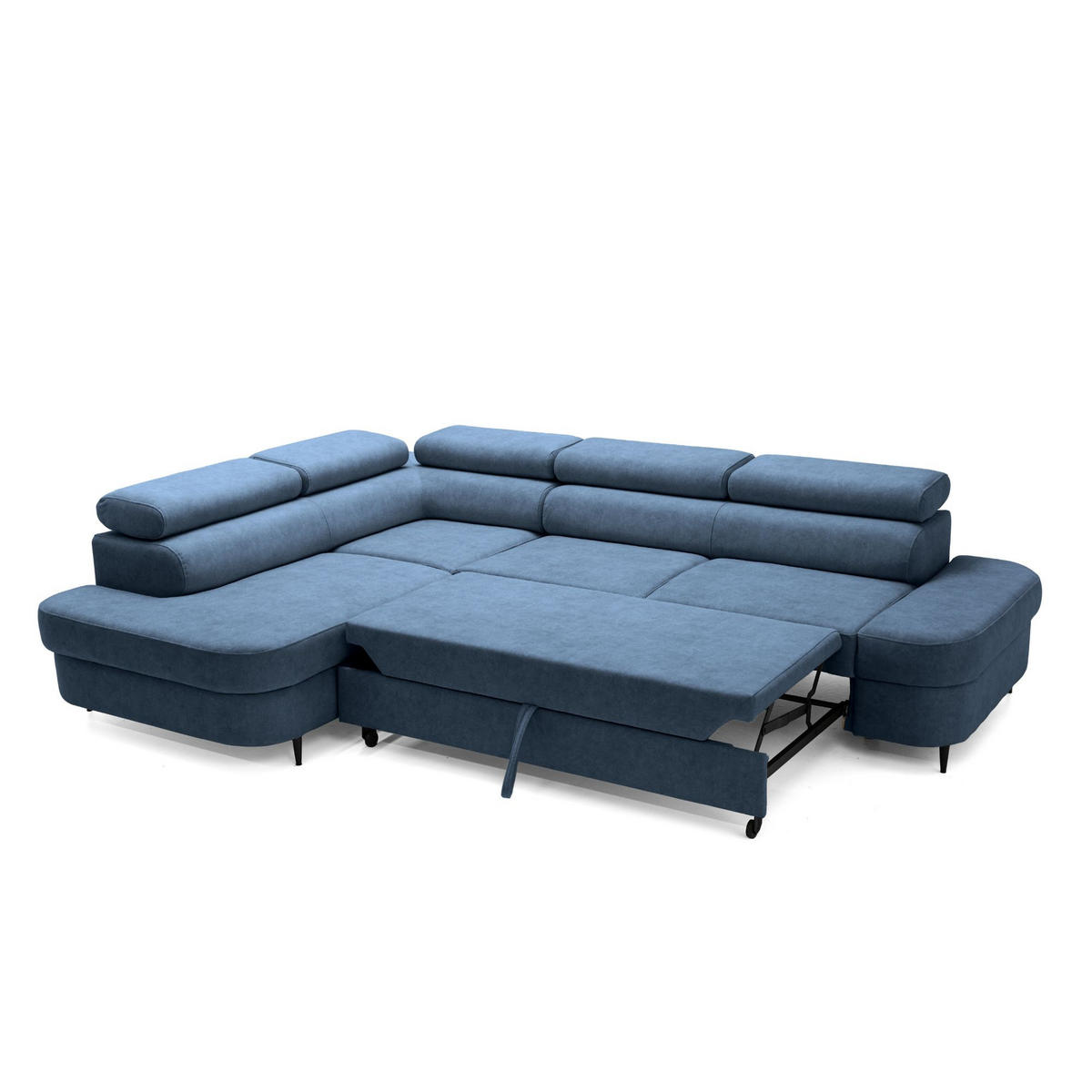 ECKSOFA PRIAM L Links mit Schlaffunktion 125x195 Velours Blau - Blau/Schwarz, Holz/Textil (203/275cm) - Muffo