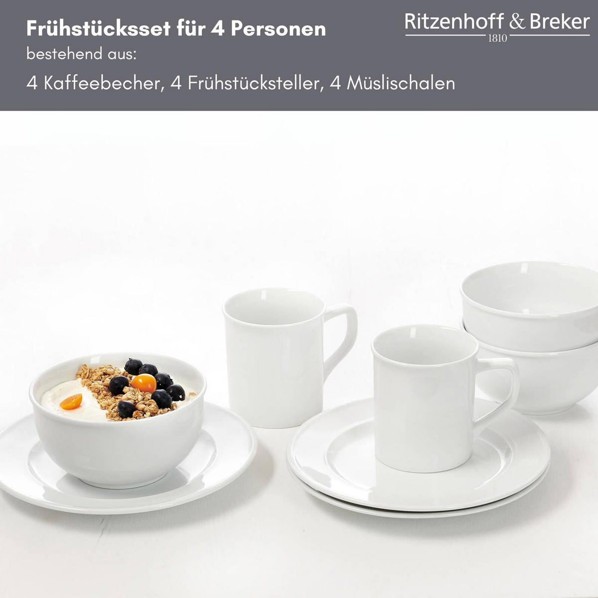 FRÜHSTÜCKSSET Simple weiß 12er Set - Weiß, Keramik (1/1/1cm) - Ritzenhoff Breker
