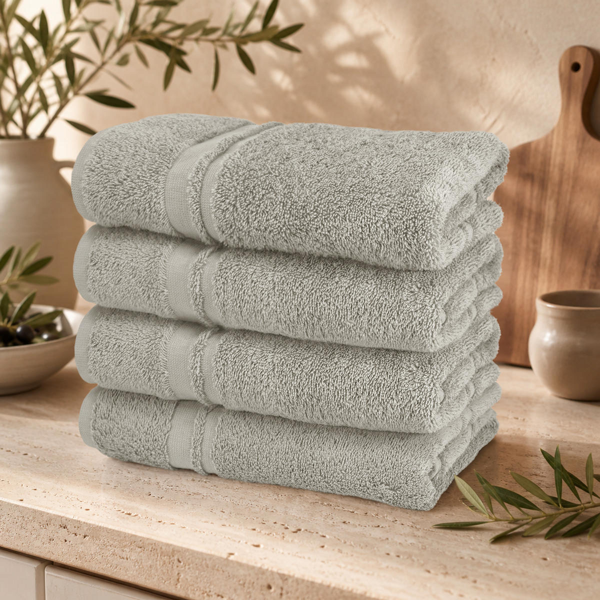FROTTEE Küchenhandtücher 50x50 cm, 4er Set, Kiesel Grau - Sandfarben, Textil (50/50cm) - Lashuma