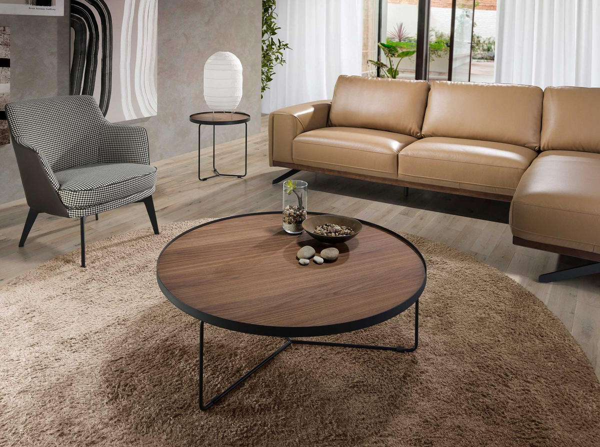 COUCHTISCH Runder Nussbaum und schwarzer Stahl Ø100/35 cm - Nussbaumfarben/Walnussfarben, Holz/Holzwerkstoff (100/100/35cm) - ANGEL CERDA