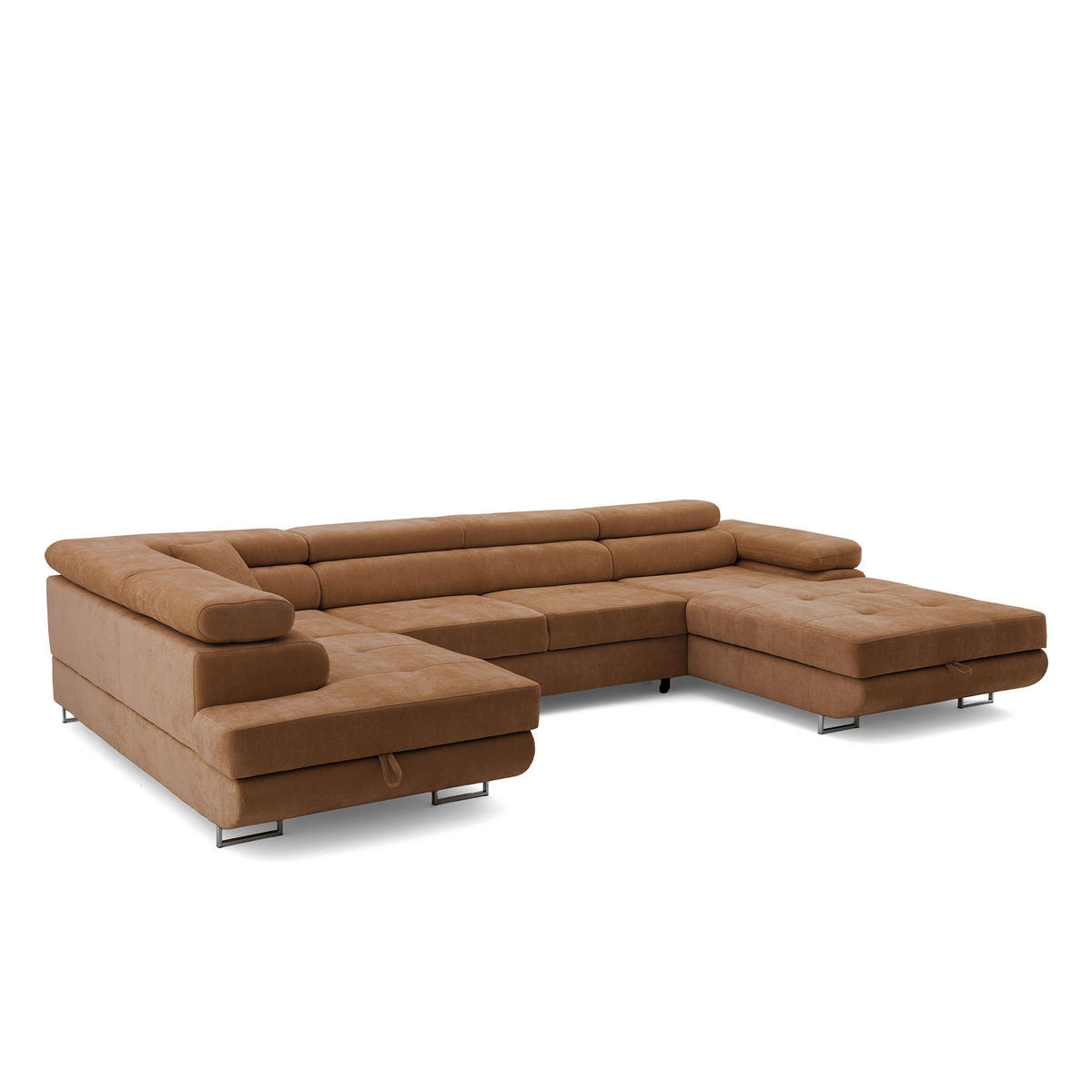 ECKSOFA U-Form WILD U Links mit Schlaffunktion 130x260 Chenille Braun - Silberfarben/Braun, Holz/Textil (350/90/203cm) - Muffo