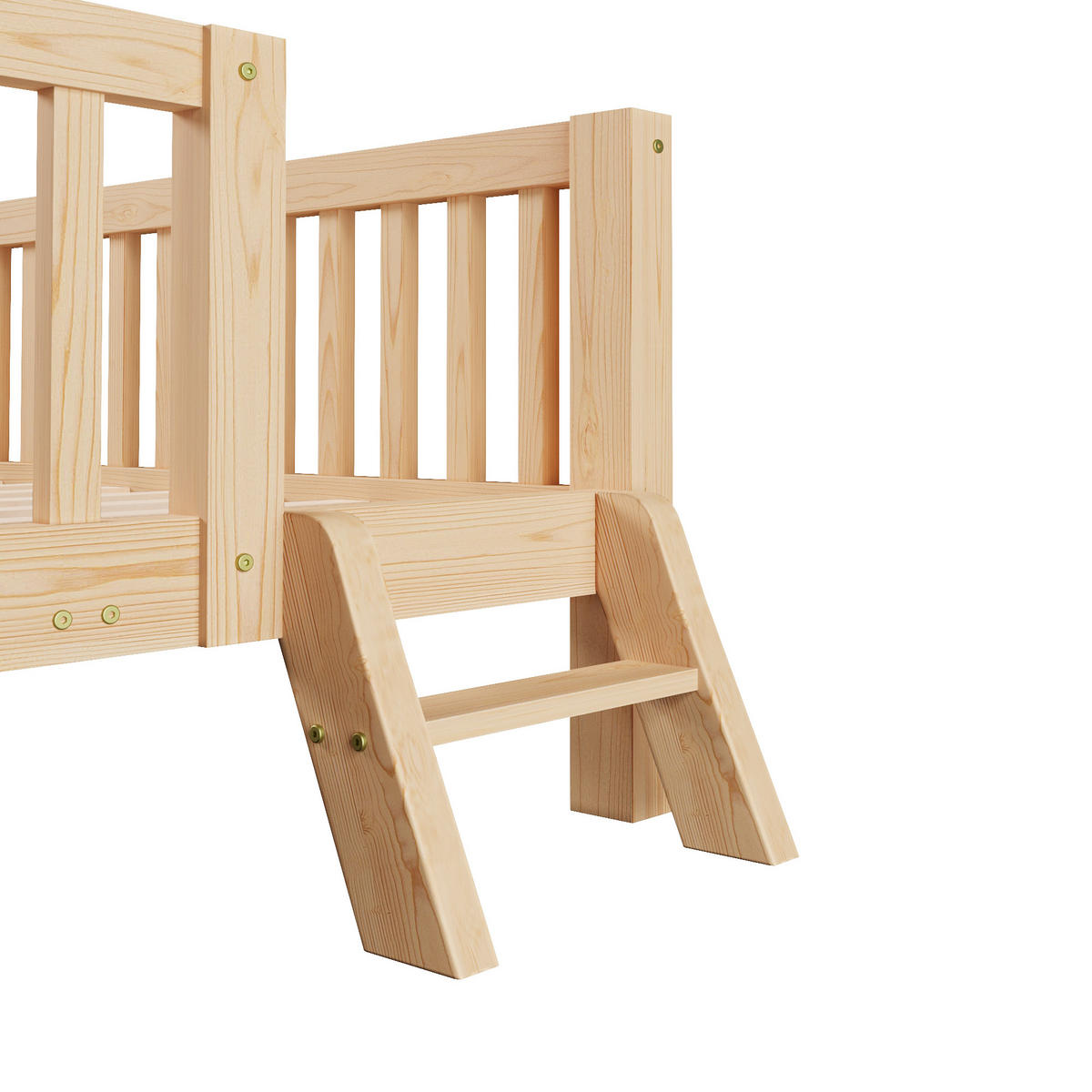 KINDERBETT 90/200 cm in Natur mit Ausziehbett und Regal Massivholz Skandi-Design - Naturfarben, Holzwerkstoff (90/200cm) - STILVORA