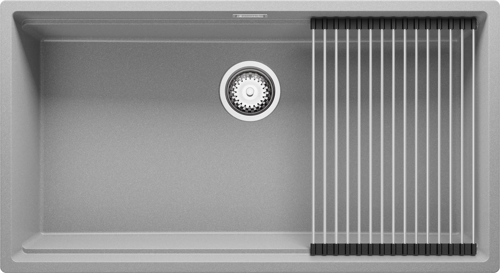 SPÜLBECKEN Praga Slim, 2-er set Grau 86/47 cm 1 Becken + Ablauf-Set + Aufrollbare Abtropffläche ab 90er Unterschrank - Chromfarben/Grau, Kunststoff (86/20/47cm) - Primagran