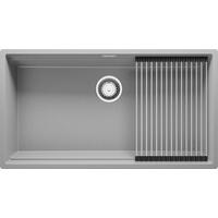 SPÜLBECKEN Praga Slim, 2-er set Grau 86/47 cm 1 Becken + Ablauf-Set + Aufrollbare Abtropffläche ab 90er Unterschrank - Chromfarben/Grau, Kunststoff (86/20/47cm) - Primagran