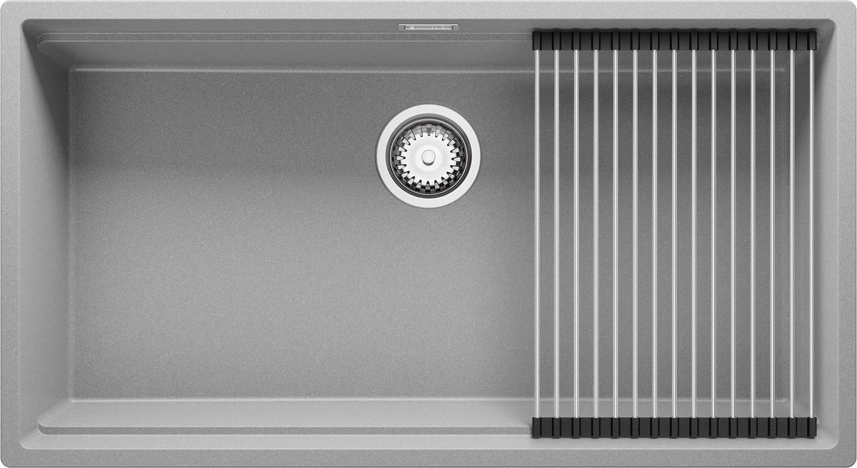 SPÜLBECKEN Praga Slim, 2-er set Grau 86/47 cm 1 Becken + Ablauf-Set + Aufrollbare Abtropffläche ab 90er Unterschrank - Chromfarben/Grau, Kunststoff (86/20/47cm) - Primagran
