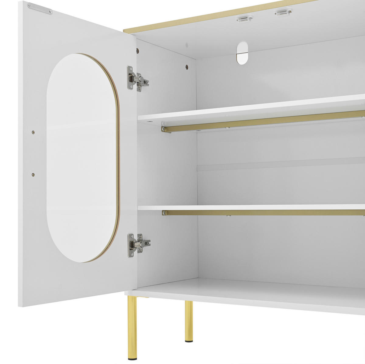KOMMODE aus MDF 140x38x90cm in Weiß mit Schubladen & Glastüren - Weiß, Holzwerkstoff (140/90/38cm) - Modfu