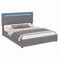 BETT mit Stauraum 180x200 cm Leinen Grau 2 USB-Anschlüsse - Grau, Metall (180/200cm) - Meubliv