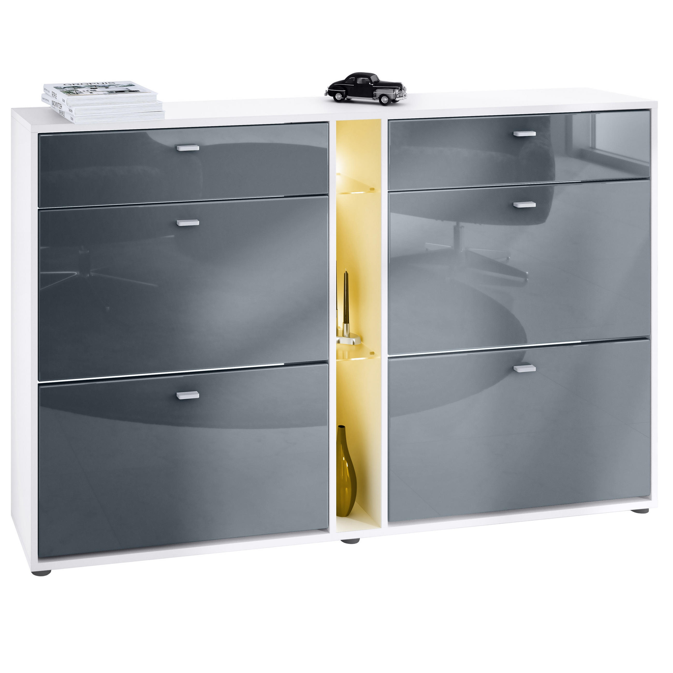 SCHUHSCHRANK Today Fronten in Grau Hochglanz - Grau, Holzwerkstoff (155.5/95/28cm) - Vladon