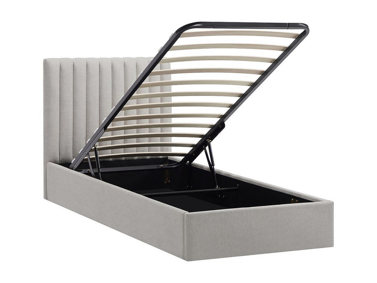 BETT mit Bettkasten - 1 Person - stoff - hellgrau Saraneli - Hellgrau, Textil (90/200cm) - Vente-Unique