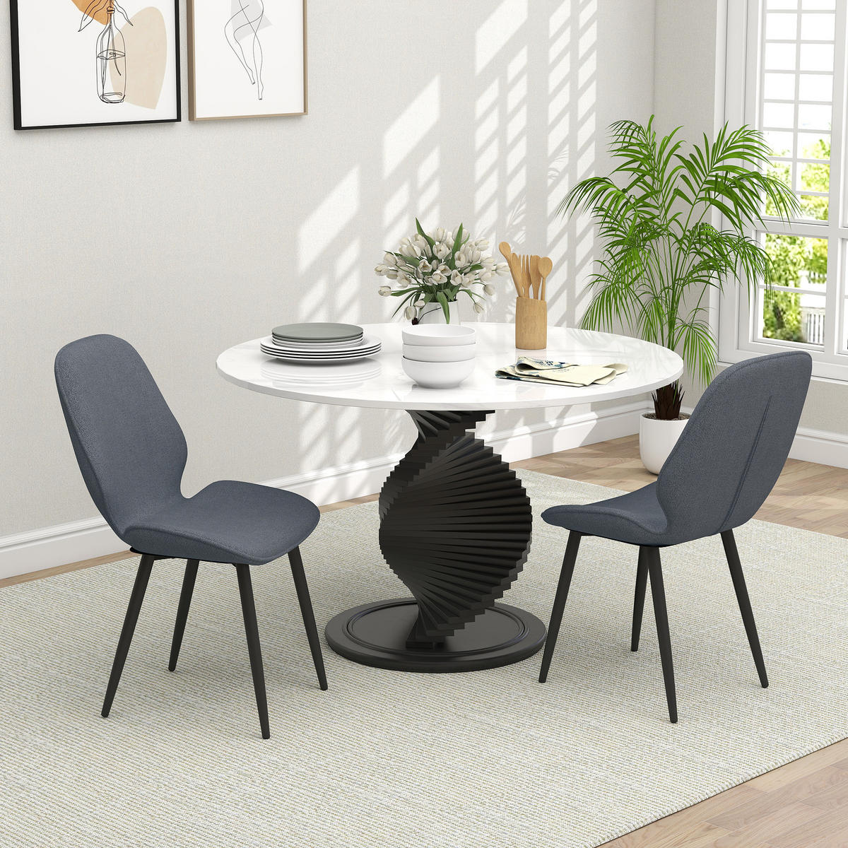 ESSZIMMERSTÜHLE 2er-Set DE-13268 geschwungene Rückenlehne Grau - Grau, Metall (56/86/46cm) - ComfortXL