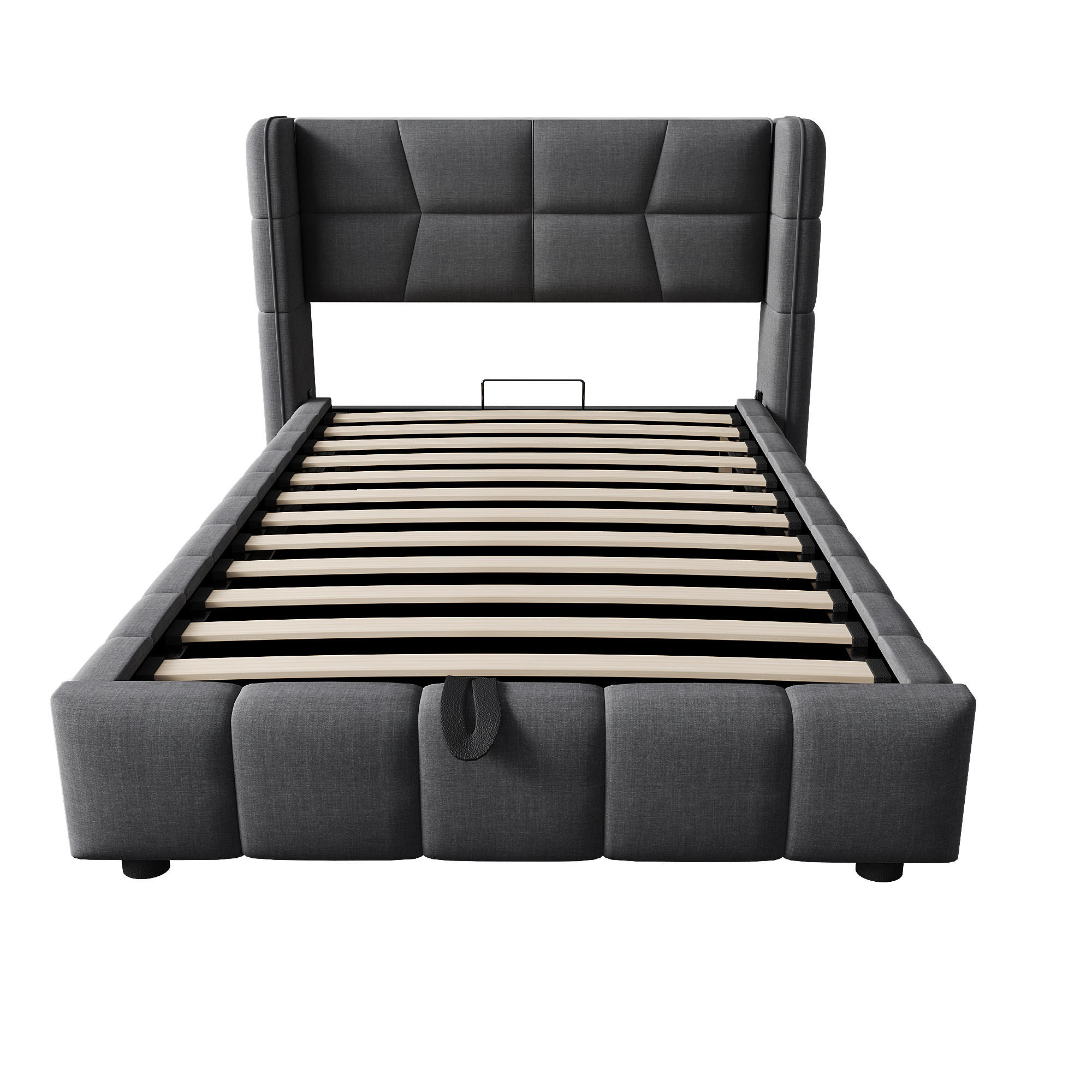 STAURAUMBETT 90/200 cm DE-35515 mit Gaslift-Staufach Grau - Grau, Metall (90/200cm) - ComfortXL