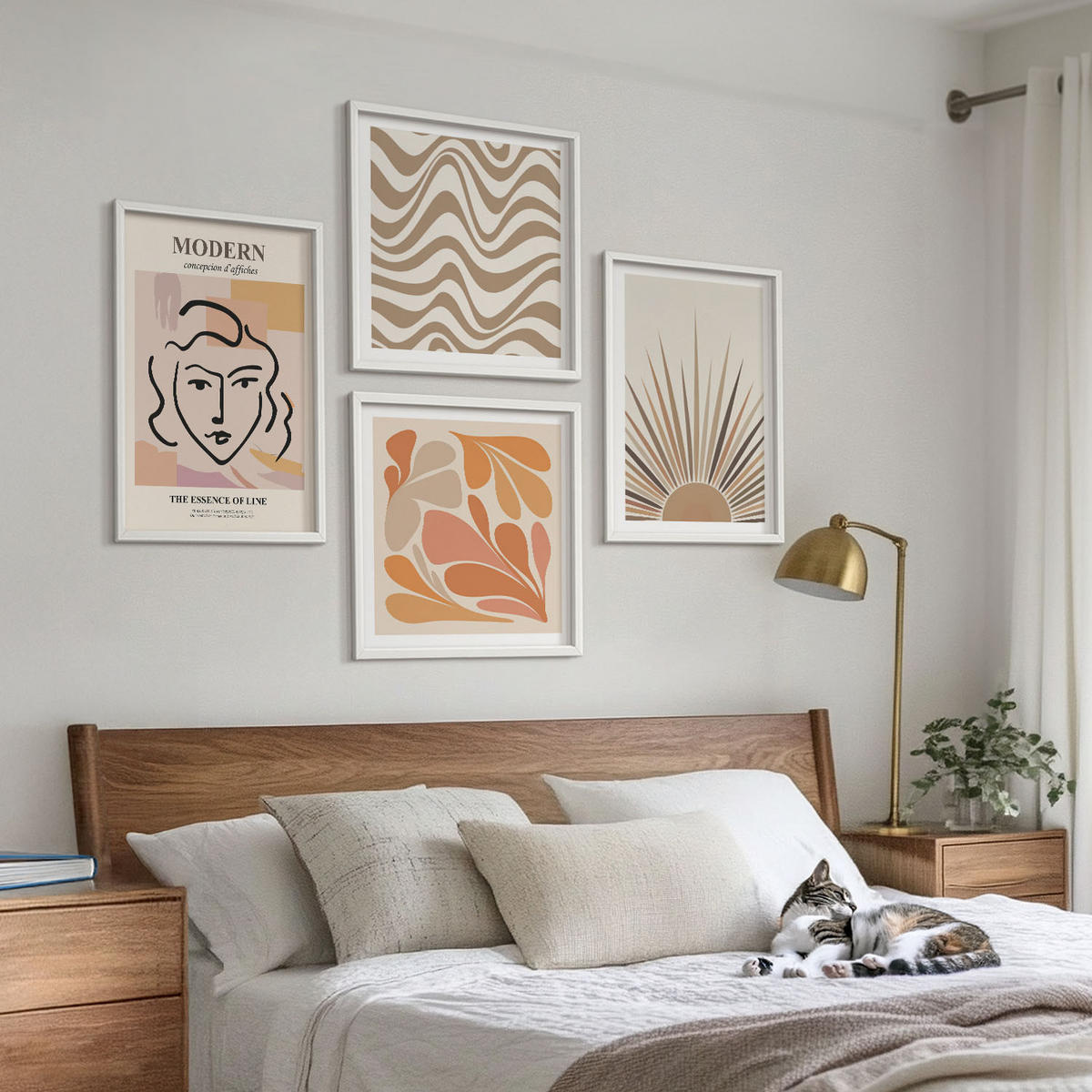 BILDER SET 4er Set - 50x50 cm & 40x60 cm Weißer Rahmen - Sonnen-Boho-Pastelltönen - Weiß, Kunststoff (50/50cm) - TULUP