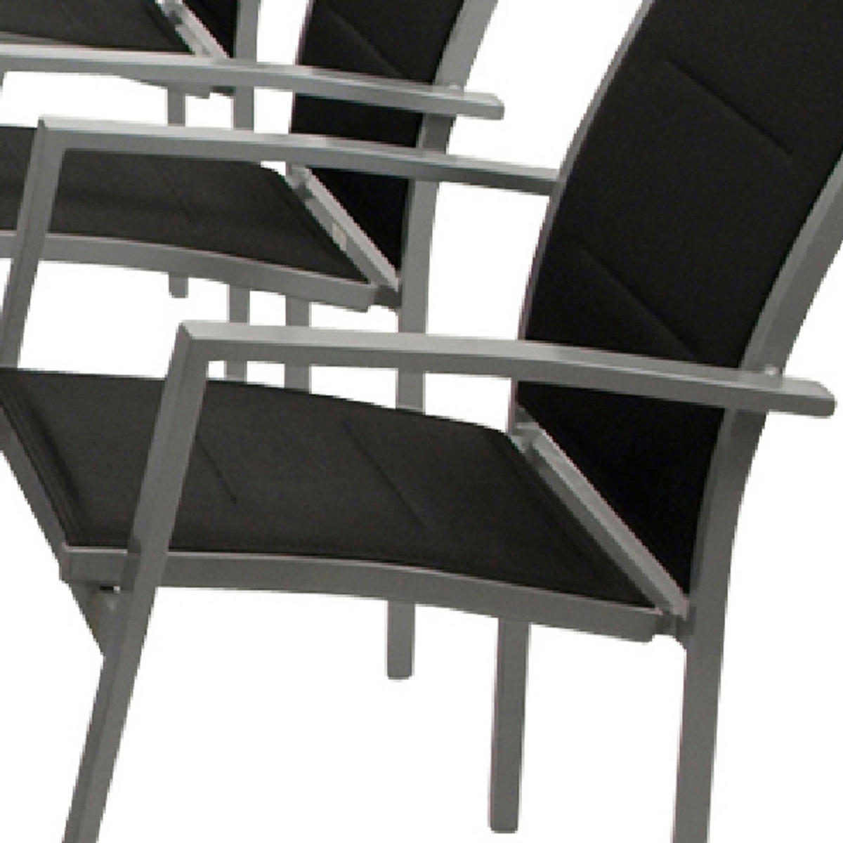 GARTEN-GARNITUR Ashford - 9-teilige Garten-Essgruppe (8x Stapelsessel mit Aluminiumgestell, Bespannung Textillehne schwarz, Ausziehtisch - Schwarz, Metall - TPFGarden