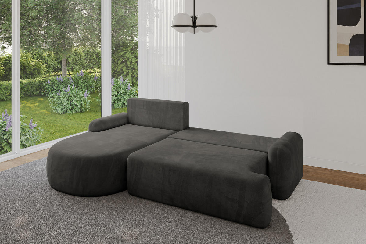 ECKSOFA mit Schlaffunktion und Bettkasten LIRA-L - 264x172x89 Dunkelgrau - Dunkelgrau, Holzwerkstoff/Textil (264/172cm) - ALTDECOR