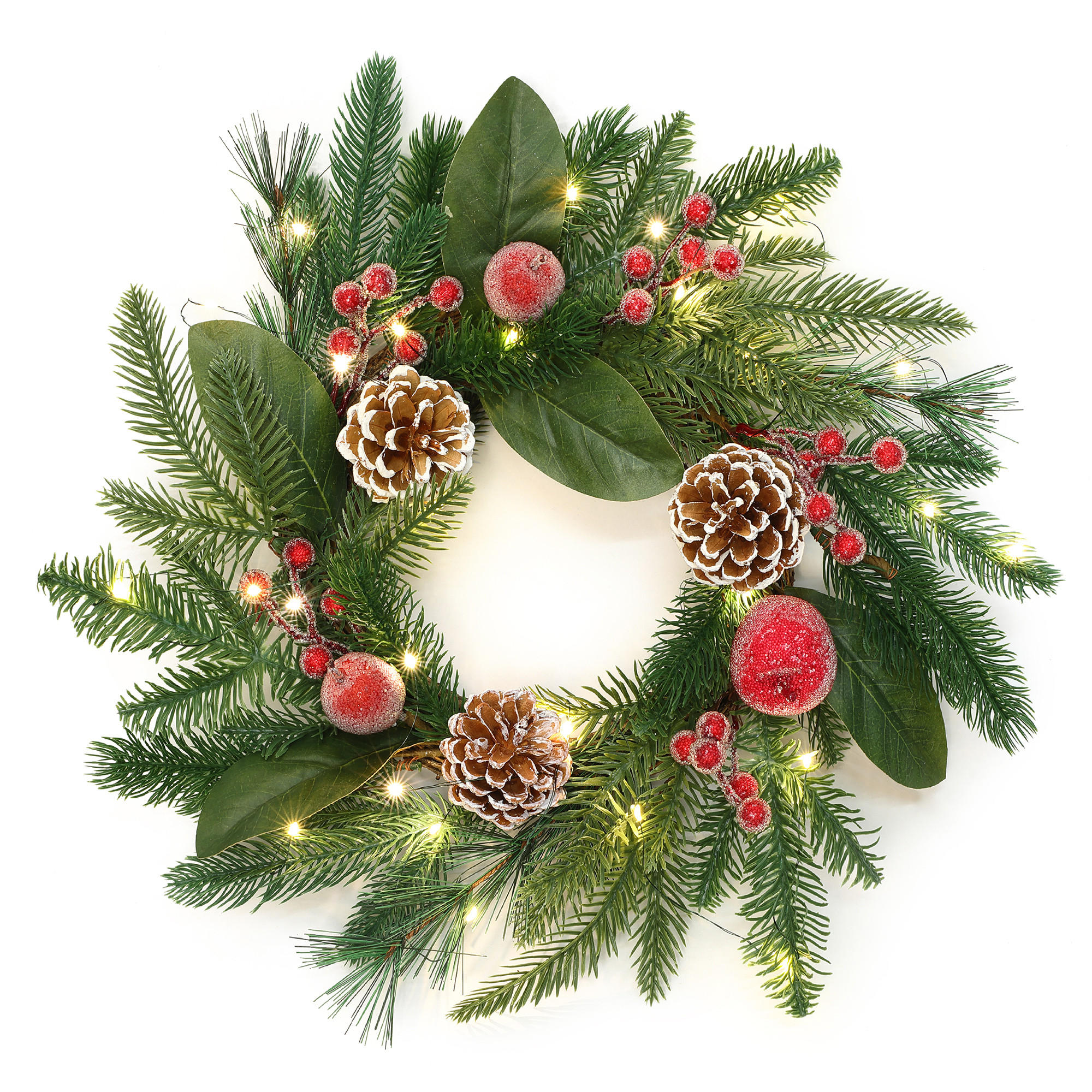 RUSTIKALER Weihnachtskranz Ø40cm mit Äpfeln, LEDs,Timerfunktion - Dunkelgrün, Naturmaterialien (40cm) - Hometopia