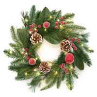 RUSTIKALER Weihnachtskranz Ø40cm mit Äpfeln, LEDs,Timerfunktion - Dunkelgrün, Naturmaterialien (40cm) - Hometopia