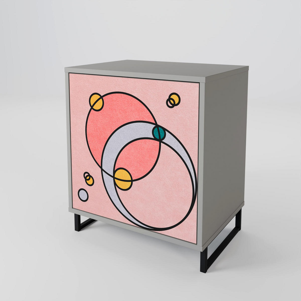 SIDEBOARD GOSSAMER ECHOES, Grau, 57,5x42x77,5 cm, Schräge Buchenholzfüße - Buchefarben/Multicolor, Holzwerkstoff/Buchenholz (57.5/77.5/42cm) - SpaceRebels
