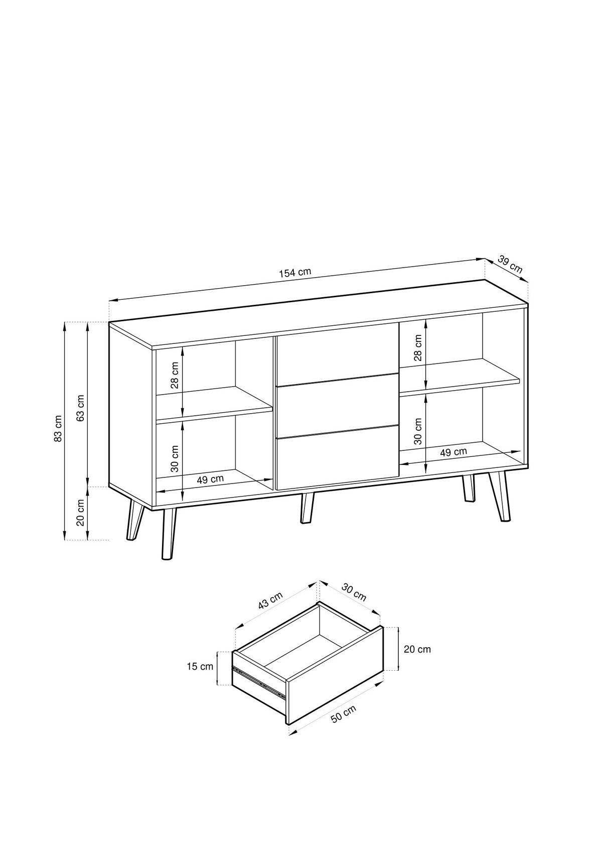 KOMMODE CONE KSZ154 - Eichefarben/Schwarz, Holzwerkstoff (154/83/39cm) - Lookway