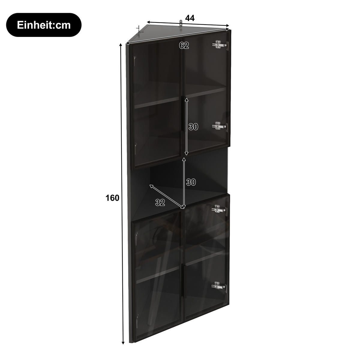 VITRINE Eckschrank LED Glasfront Schwarz 160cm Display Schrank - Schwarz, Holzwerkstoff (62/160/32cm) - FLIEKS
