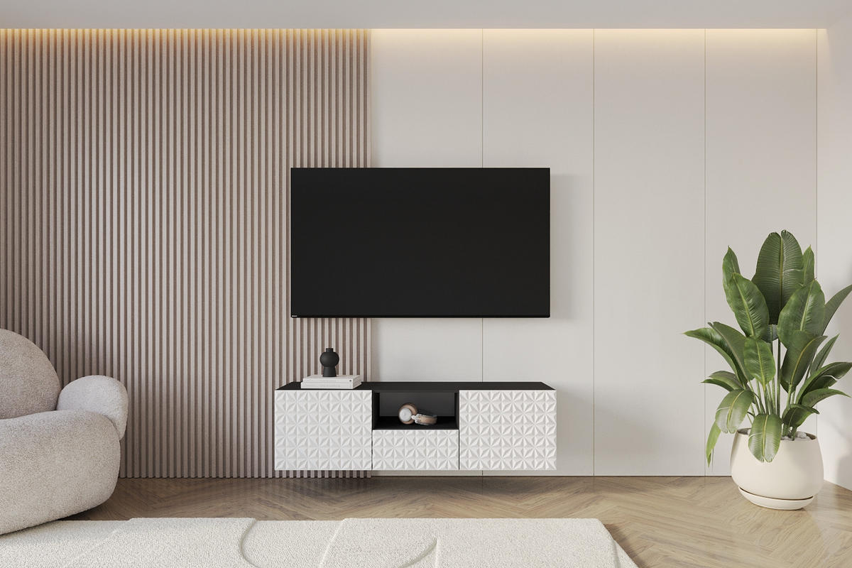 LOWBOARD VIRA-W 140x40x41 cm - Schwarz / Weiß - Weiß, Holzwerkstoff (140/40/41cm) - ALTDECOR