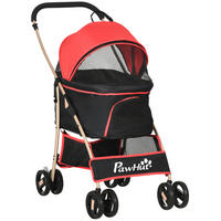 HUNDEWAGEN 2-in-1 faltbar in Rot mit Tragetasche und Bremsen - Rot, Textil (49.5/98/82cm) - BEAOK