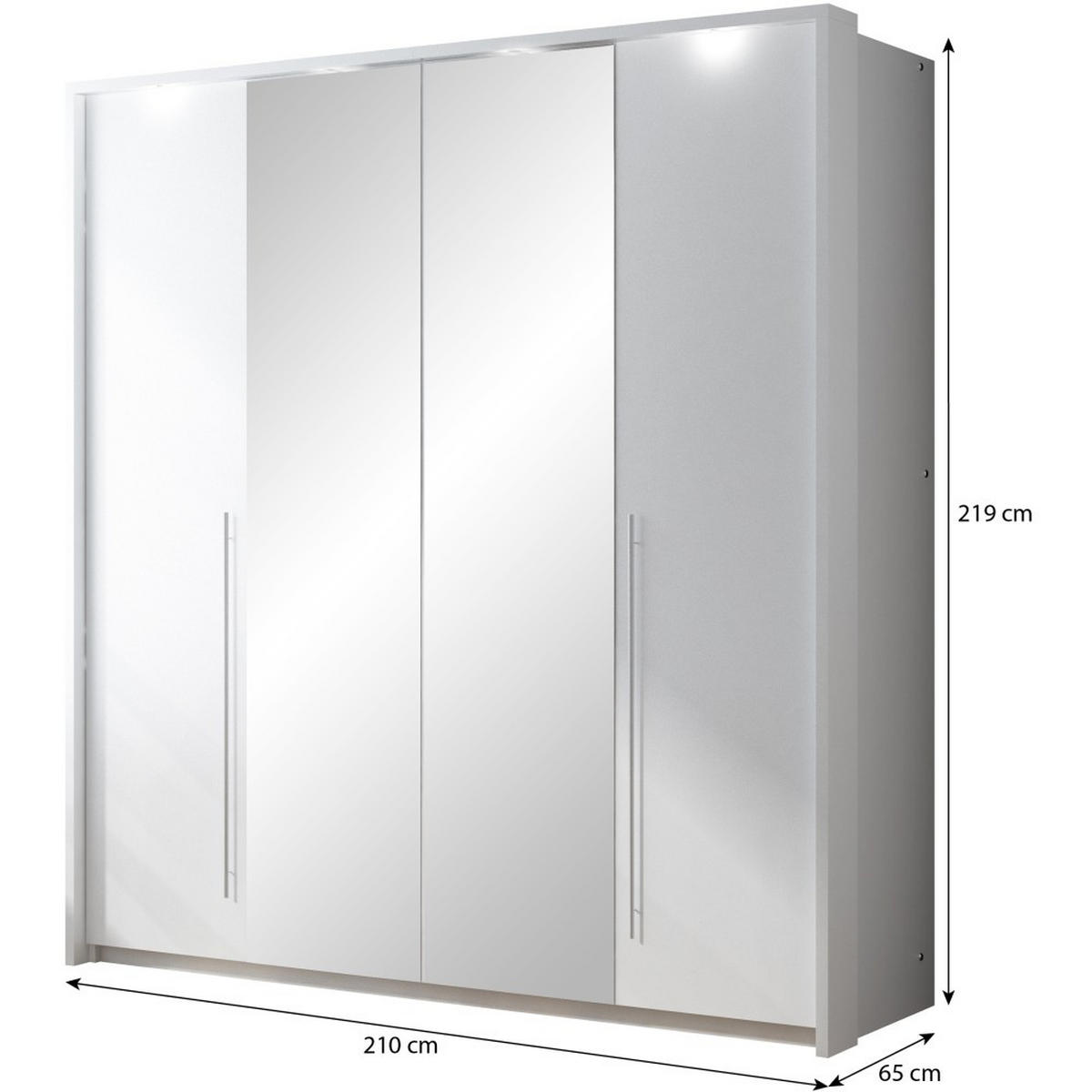 DREHTÜRENSCHRANK Bremco mit 2 Türen und Spiegel, Weiß, 210 cm - Weiß, Holzwerkstoff (210/219/65cm) - Beautysofa