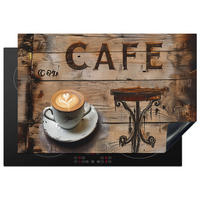 HERDABDECKPLATTE Cafe - Holz - Kaffee - Regale 77x51 cm - Schwarz, Kunststoff (77/0.2/51cm) - MuchoWow