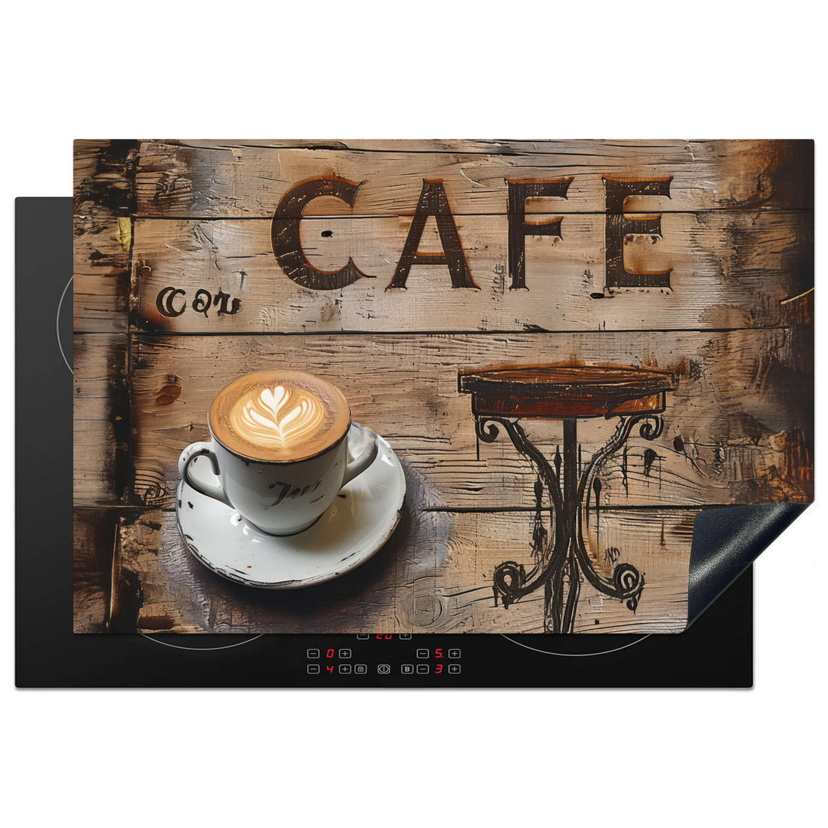 HERDABDECKPLATTE Cafe - Holz - Kaffee - Regale 77x51 cm - Schwarz, Kunststoff (77/0.2/51cm) - MuchoWow