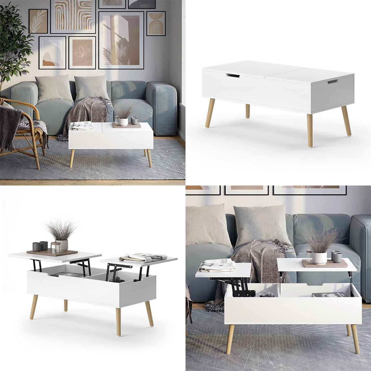 COUCHTISCH Riga Weiß 100 x 44 cm ausziebar - Weiß, Holzwerkstoff (50/100/44cm) - Vicco