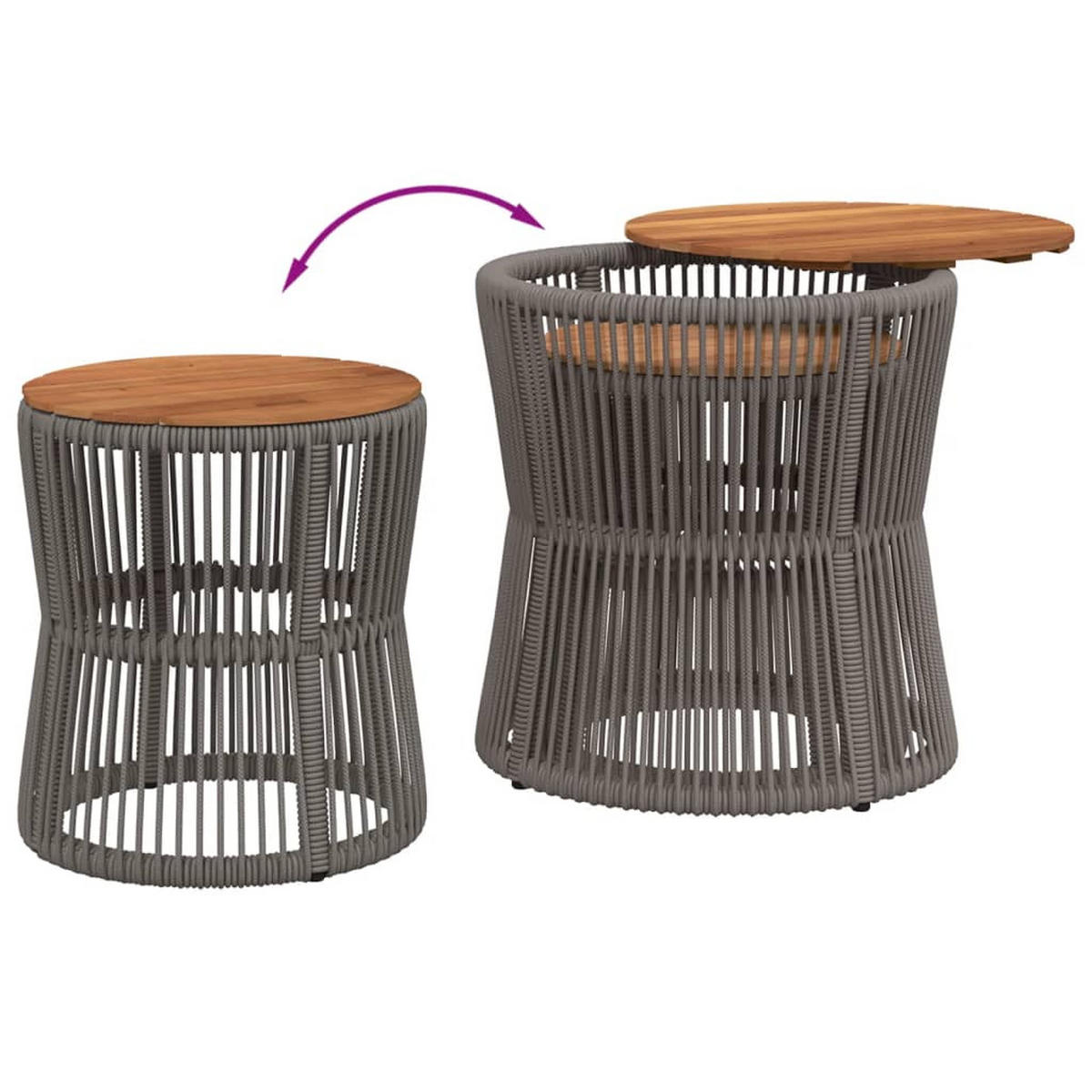 GARTEN-BEISTELLTISCHE 2er Set Mit Holzplatte Grau Poly Rattan - Grau, Kunststoff (50/50/45cm) - vidaXL