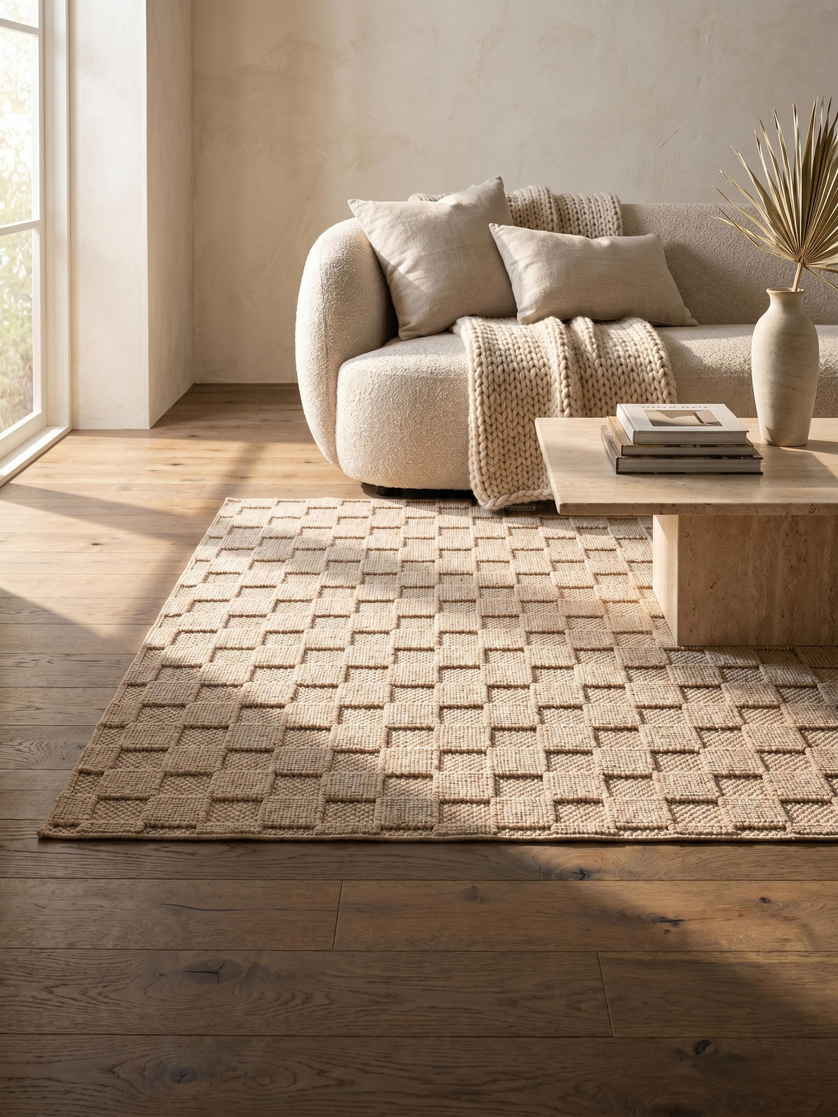 TEPPICH Flachgewebe LANGAU in Beige, mit Schachbrettmuster, 200 x 290 cm - Beige, Textil (200/290cm) - KADIMA DESIGN