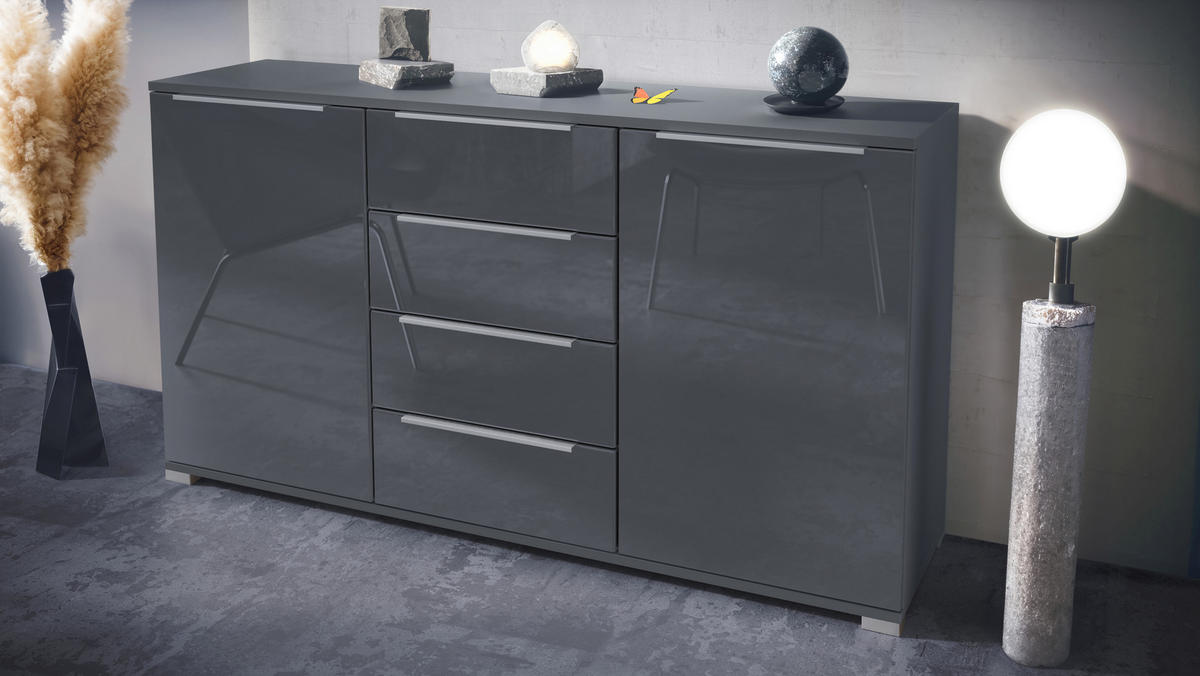 SIDEBOARD Linio Grau Hochglanz - Grau, Holzwerkstoff (138.5/75.5/35cm) - Vladon