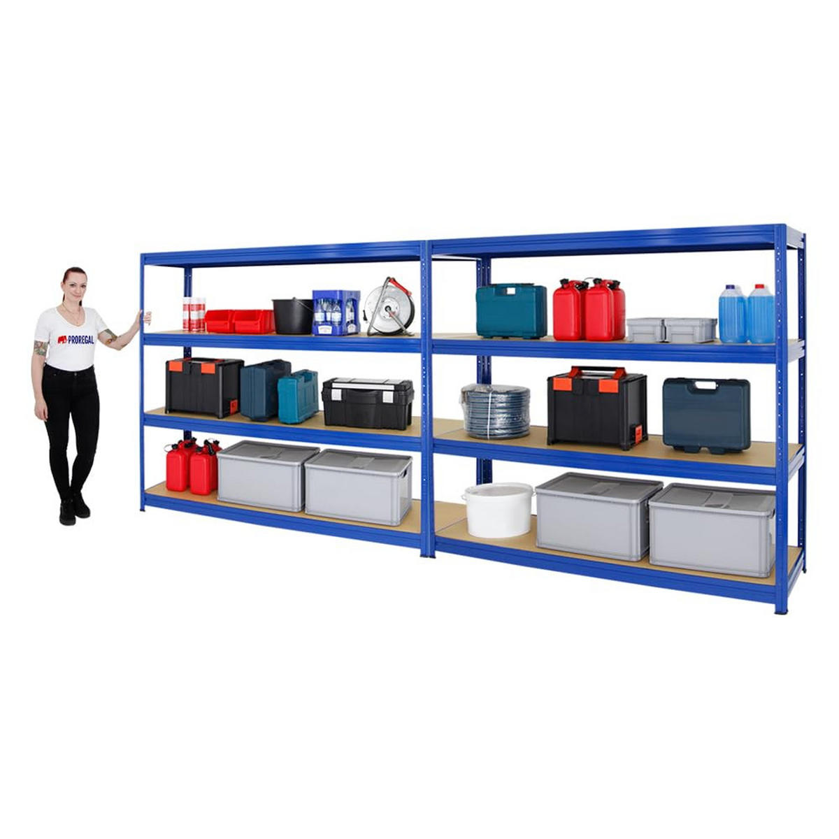 SCHWERLASTREGAL Dino 2er-Set mit 2x 180x200x60 cm Fachlast 600 kg Blau - Blau, Metall (400/180/60cm) - PROREGAL