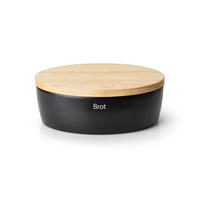 BROTTOPF oval mit Holzdeckel L, Keramik, Schwarz, 36 x 23 x 13.5 cm - Schwarz, Keramik (23/13.5/36cm) - Continenta