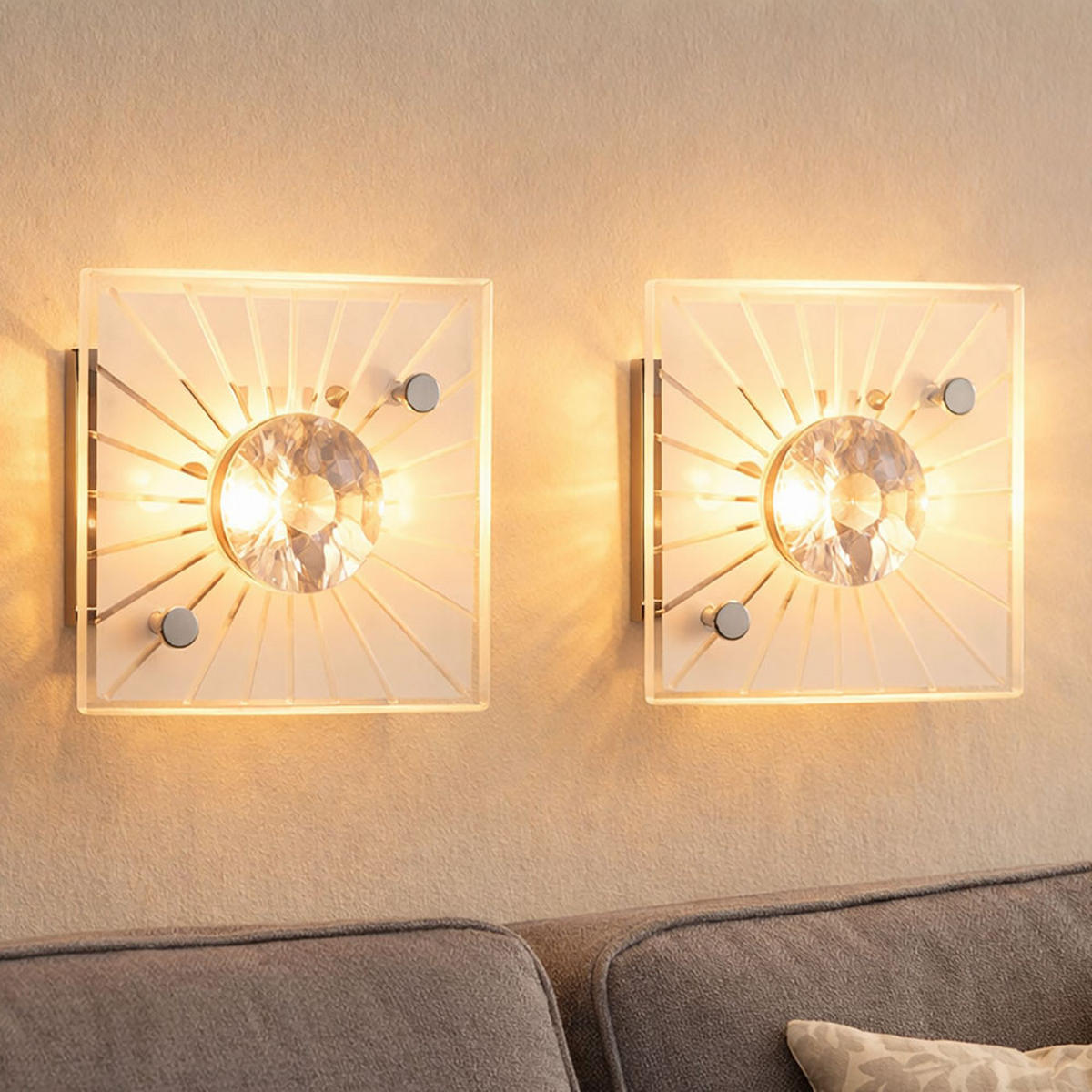 LED WANDLEUCHTE Metall Kristall Silber 2er Set - Silberfarben, Glas (11/10/11cm) - Globo Lighting