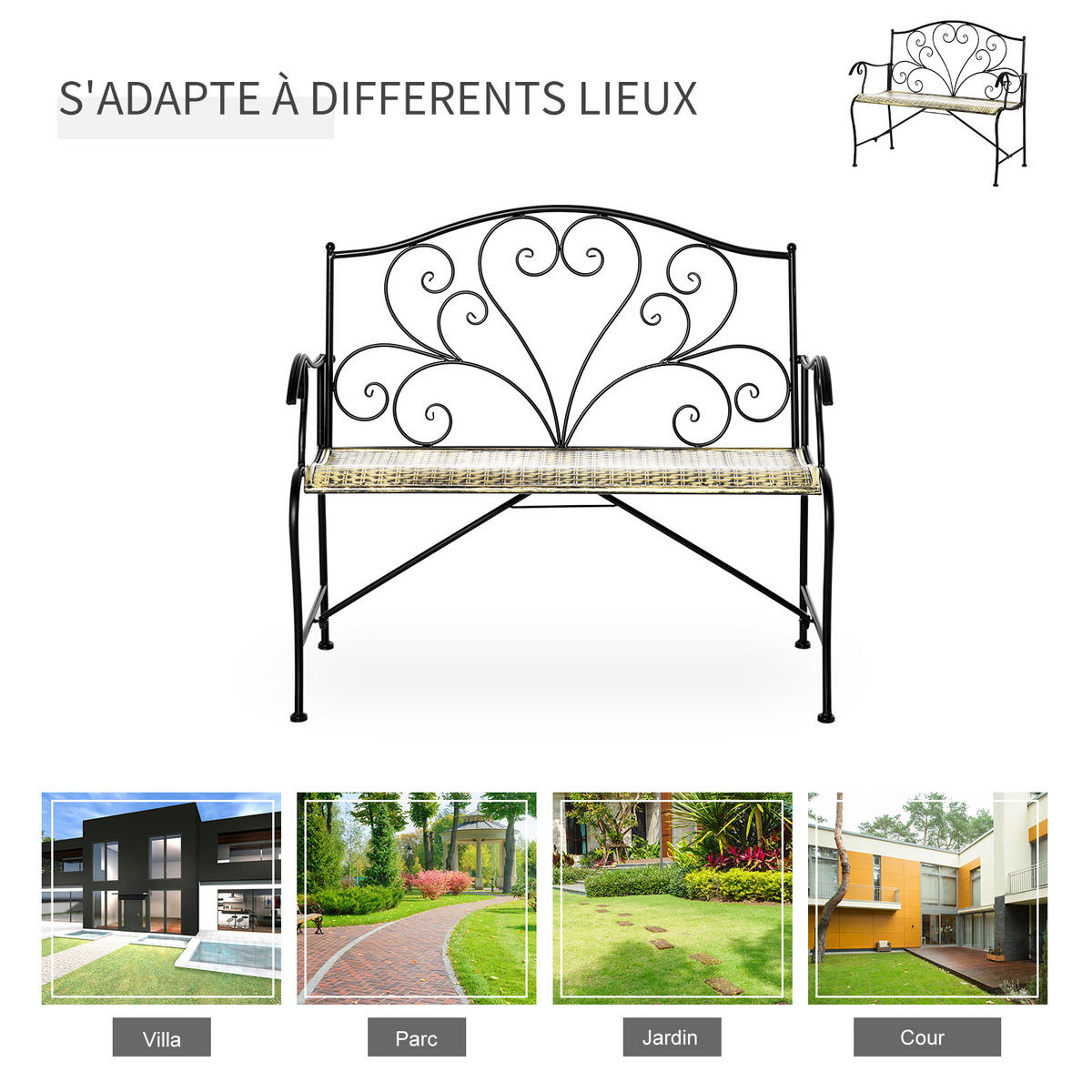 GARTENBANK DE-17755 Schwarz/Gold - Schwarz, Metall (100/88/50cm) - ComfortXL