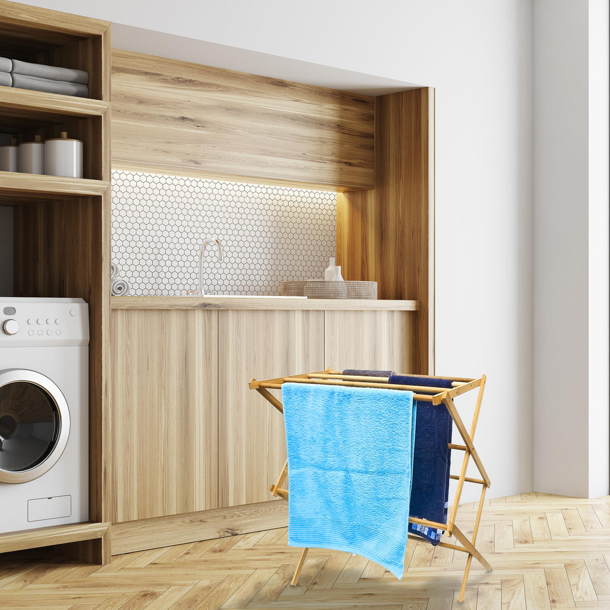 HANDTUCHHALTER - Hellbraun, Holz (36/71.5/74cm) - Relaxdays