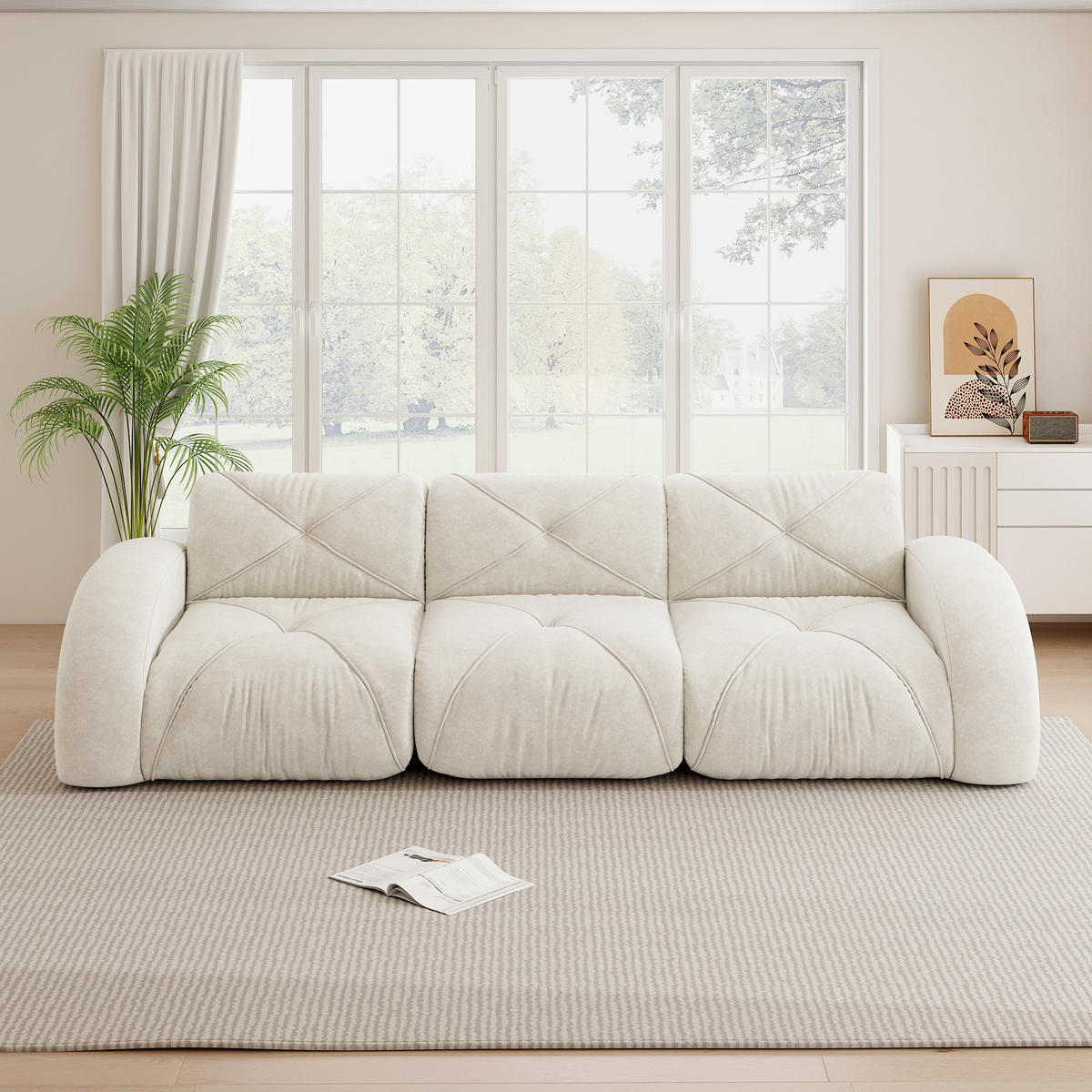 3-SITZER Sofa 281×95×76 cm Chenille rahmenlos modular, weiß - Weiß, Textil (95/76/281cm)