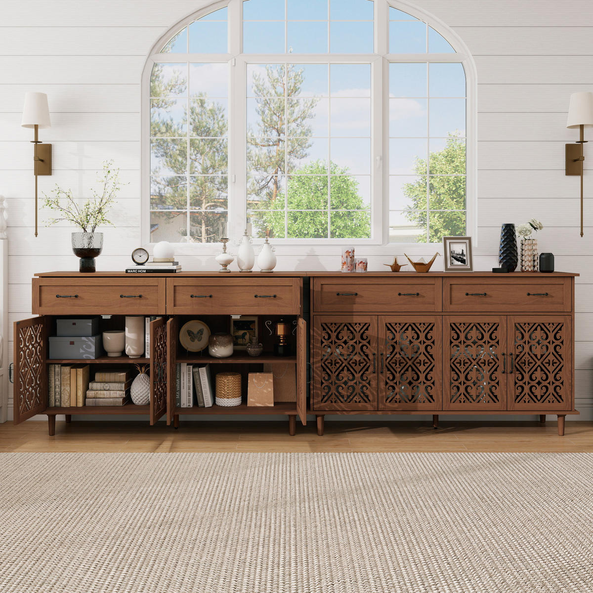 SIDEBOARD mit 4 Türen, 2 Schubladen, höhenverstellbaren Einlegeböden und Vintage-Griffen, Walnussfarben - Walnussfarben, Holzwerkstoff (150/90.3/40cm) - Redom