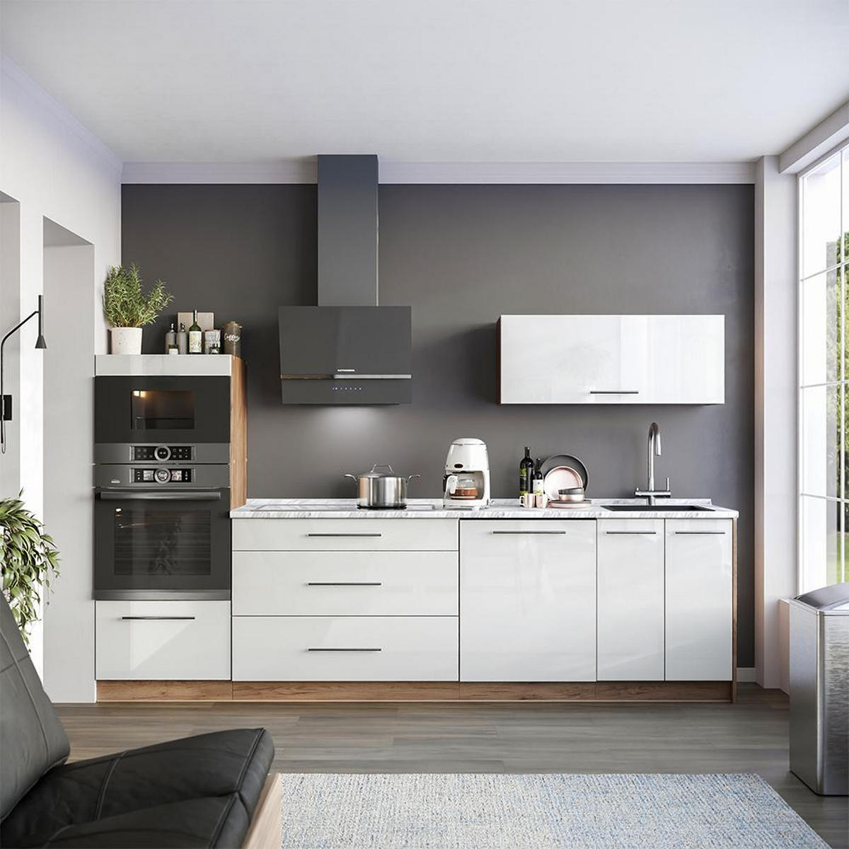KÜCHENUNTERSCHRANK Fame-Line, Weiß Hochglanz/Goldkraft Eiche, 100 cm ohne Arbeitsplatte - Honigeiche/Weiß Hochglanz, Holzwerkstoff (100/82/51.6cm) - Vicco