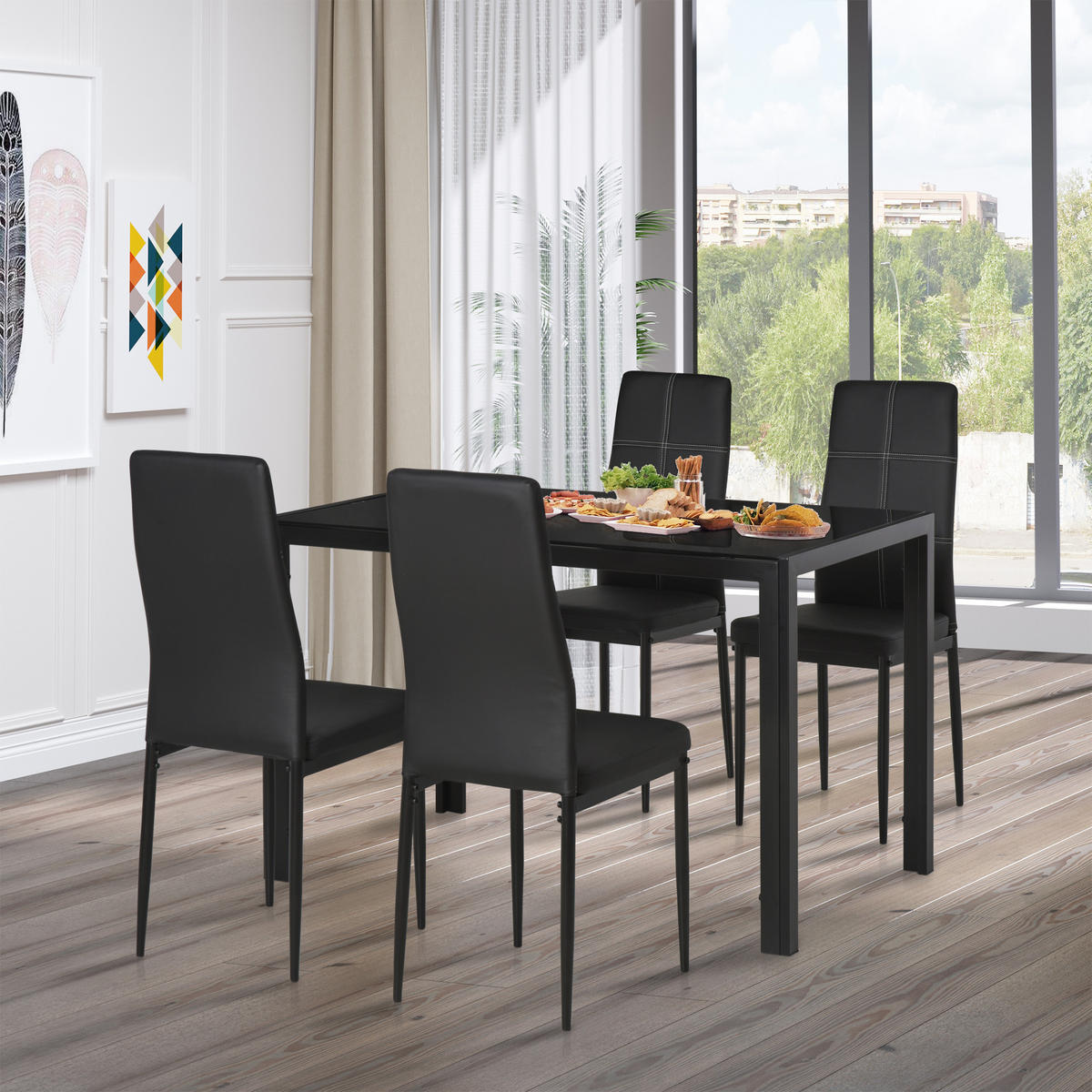 ESSGRUPPE, Stahl-Holz 5-teilig, schwarz - Schwarz, Metall (70/75/120cm) - Vallsero