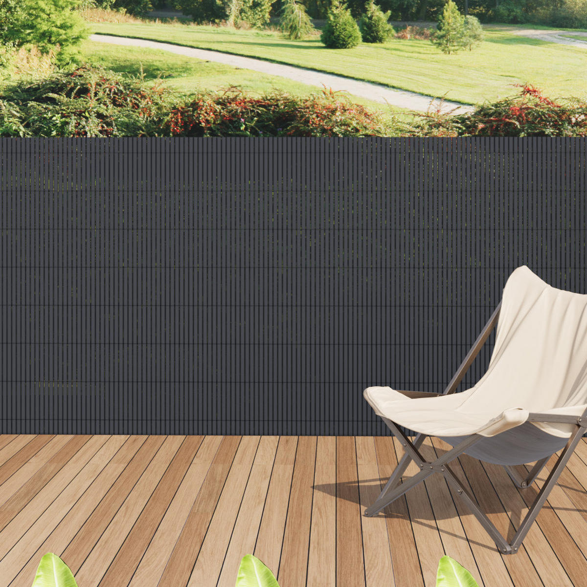 SICHTSCHUTZZAUN aus PVC in Dunkelgrau aufrollbar flexibles Roll-up Design für Garten & Haustierschutz 300x100cm - Dunkelgrau, Kunststoff (300/1cm) - Livingandhome