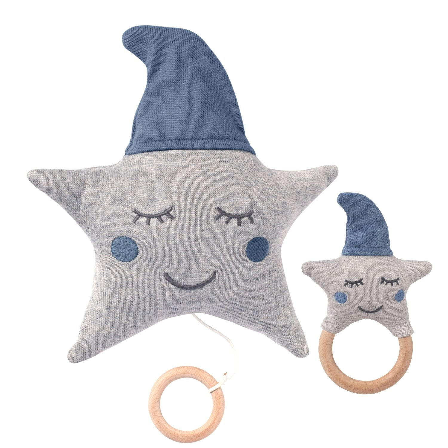 SPIELUHR Baby - Set mit Spieluhr + Rassel Blau - Blau, Textil (15/4/22cm) - nordic coast company